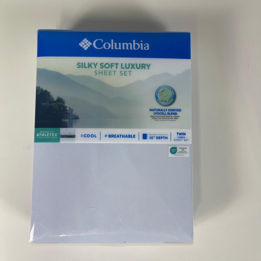 Columbia Silky Soft Luxury Twin Sheet Set Blue Lyocell Blend 3 Piece 16in Depth
